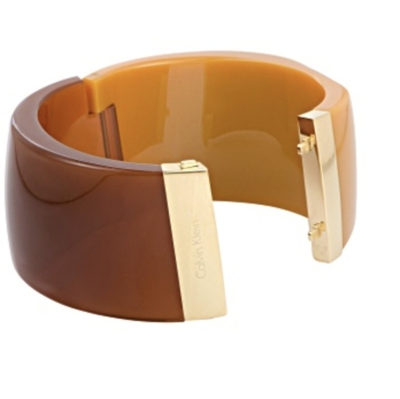 Calvin Klein Jewelry - Bracelet Bangle Wide 18K Plated Clasp Brown Gold Retro '80s Style Jewelry